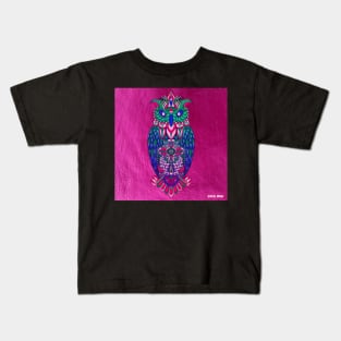 the magical owl in mandala in line art wallpaper ecopop Kids T-Shirt